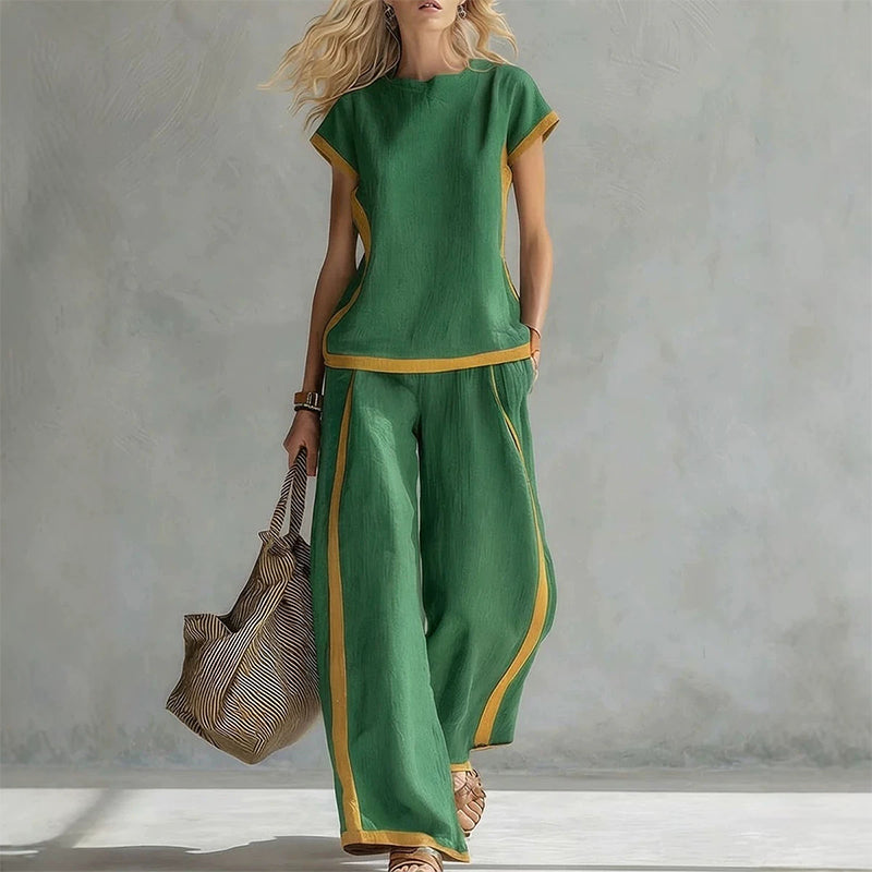 👚 50% RABATT! 🌸 Damen Casual Zweiteiler mit Kontrastbesatz – Lässiger Look, Leichter Stoff & Perfekt Für Einen Modischen, Entspannten Auftritt Im Sommer 💃