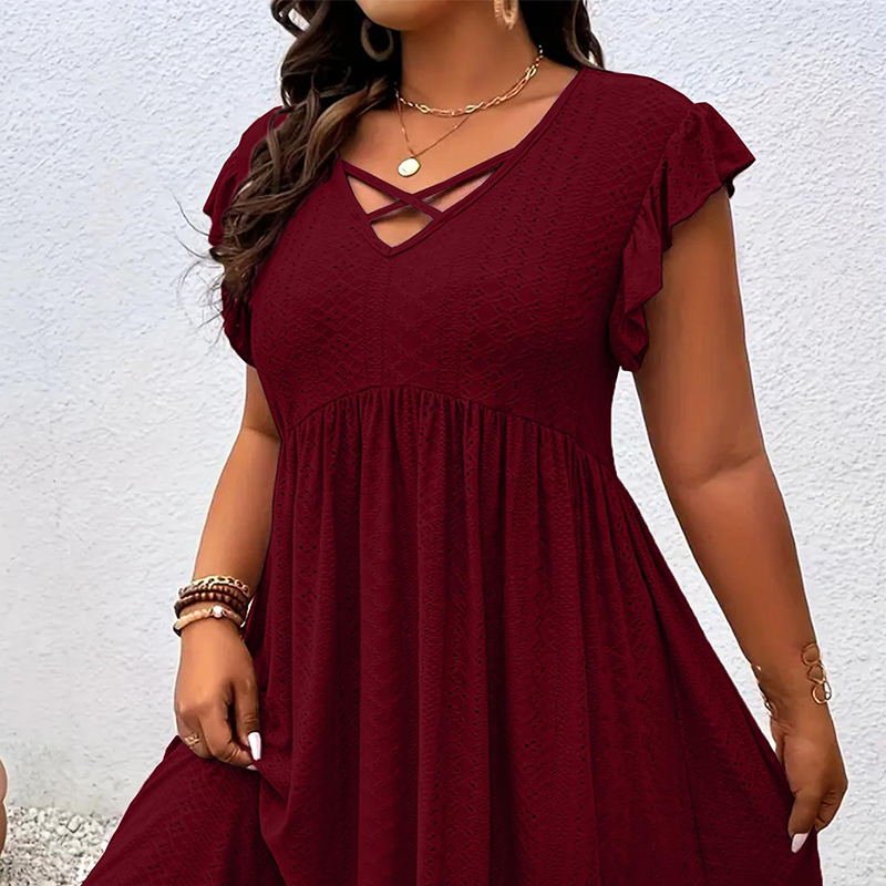 👗 50% RABATT! ⏰ Damenkleid mit V-Ausschnitt & Rüschenbesatz – inklusive kostenloser Halskette – Romantischer Look, leichter Stoff & perfekt für Frühling, Sommer oder besondere Anlässe 🌸