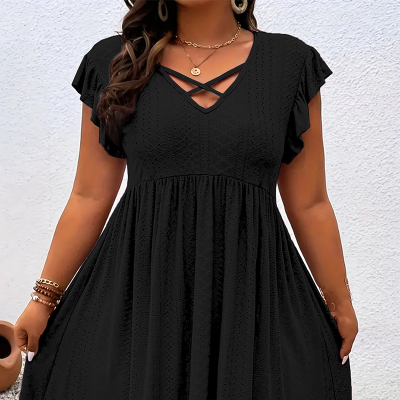 👗 50% RABATT! ⏰ Damenkleid mit V-Ausschnitt & Rüschenbesatz – inklusive kostenloser Halskette – Romantischer Look, leichter Stoff & perfekt für Frühling, Sommer oder besondere Anlässe 🌸