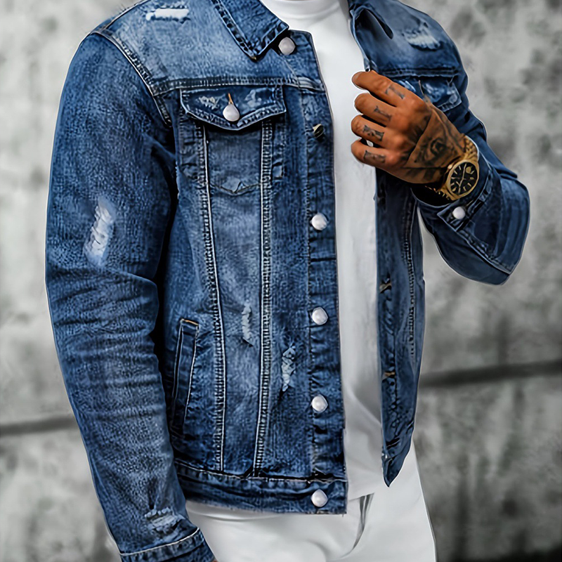 📢🎉50%Rabatt!!!🛍️✨Herren-Freizeit-Denimjacke im Used-Look mit Vintage-Wäsche