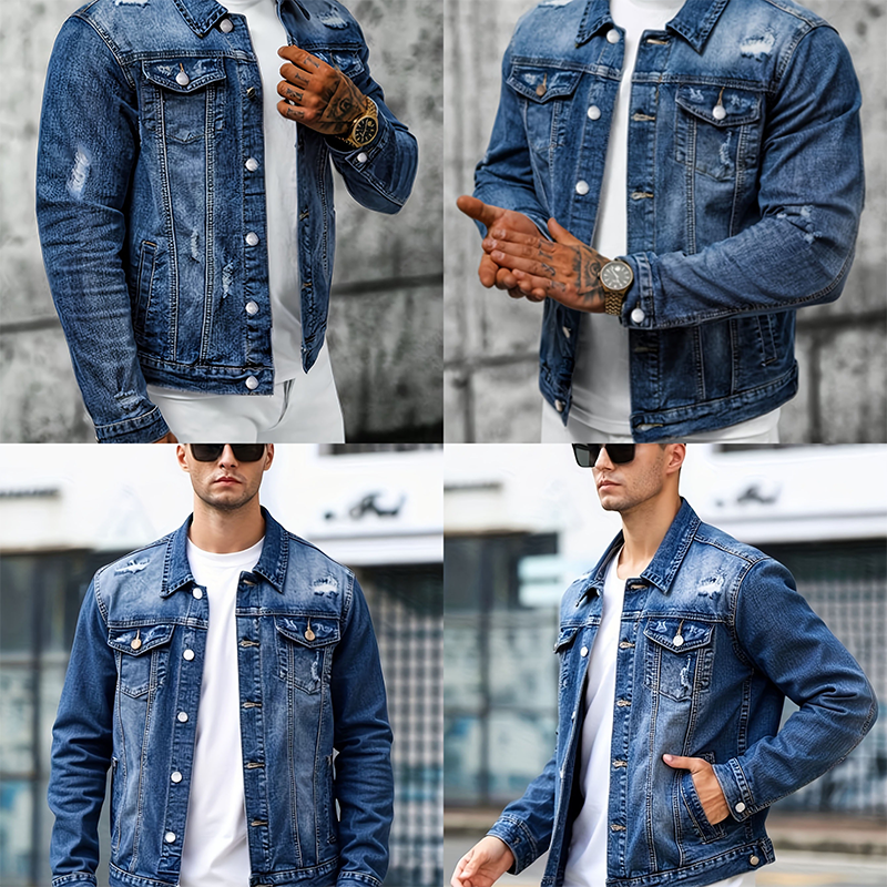 Gluschwein - 🔥Herren-Freizeit-Denimjacke im Used-Look mit Vintage-Wäsche