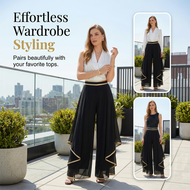 👖 50% RABATT! ✨ Elegante weite Hosen mit Goldrand – Fließend, luftig & perfekt für besondere Anlässe 💫