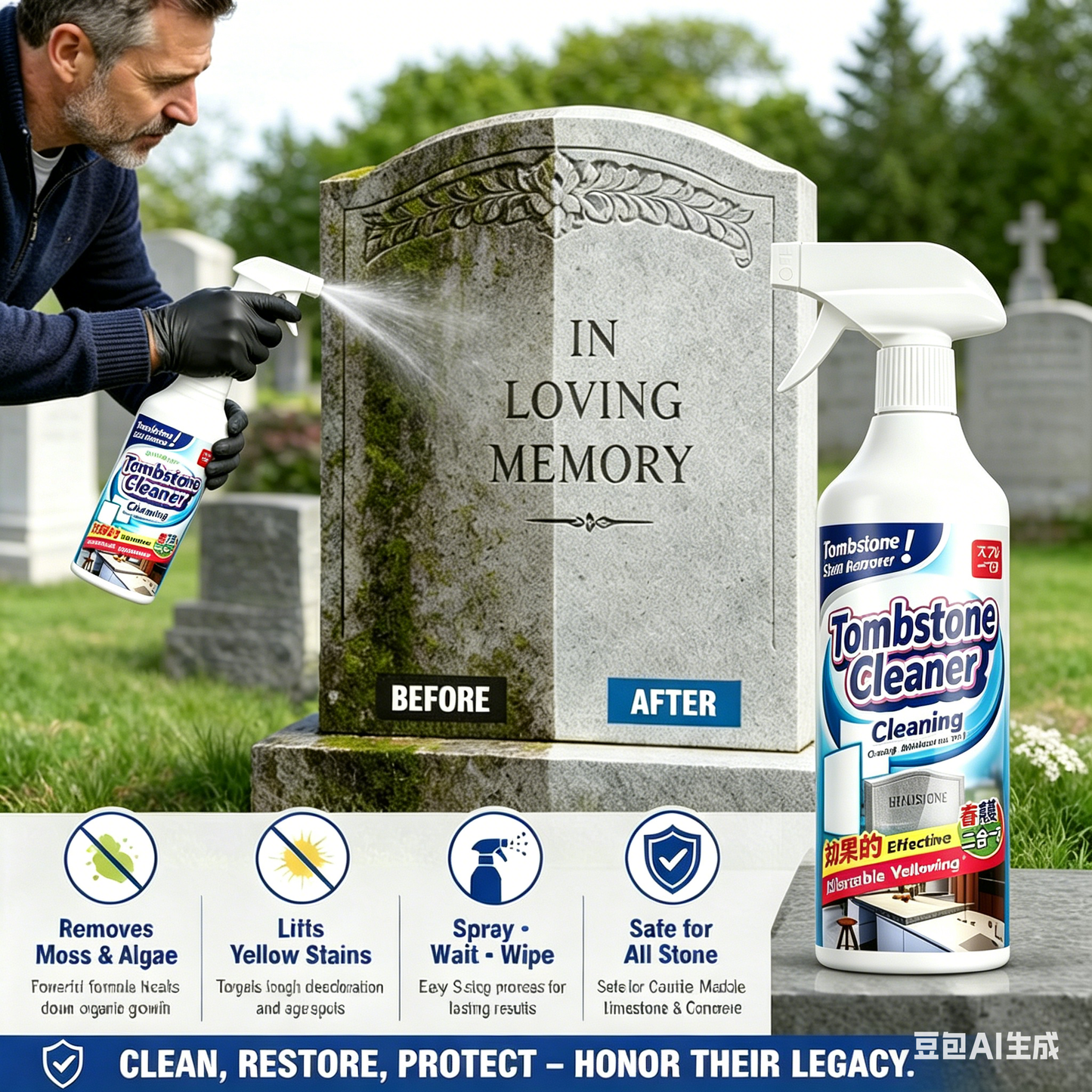 Gluschwein - 🔥Graveyard Moss Cleaner – Multifunktionales Fleckenentfernungsspray – entfernt professionell Moos und Schmutz von Grabsteinen, Steinreiniger
