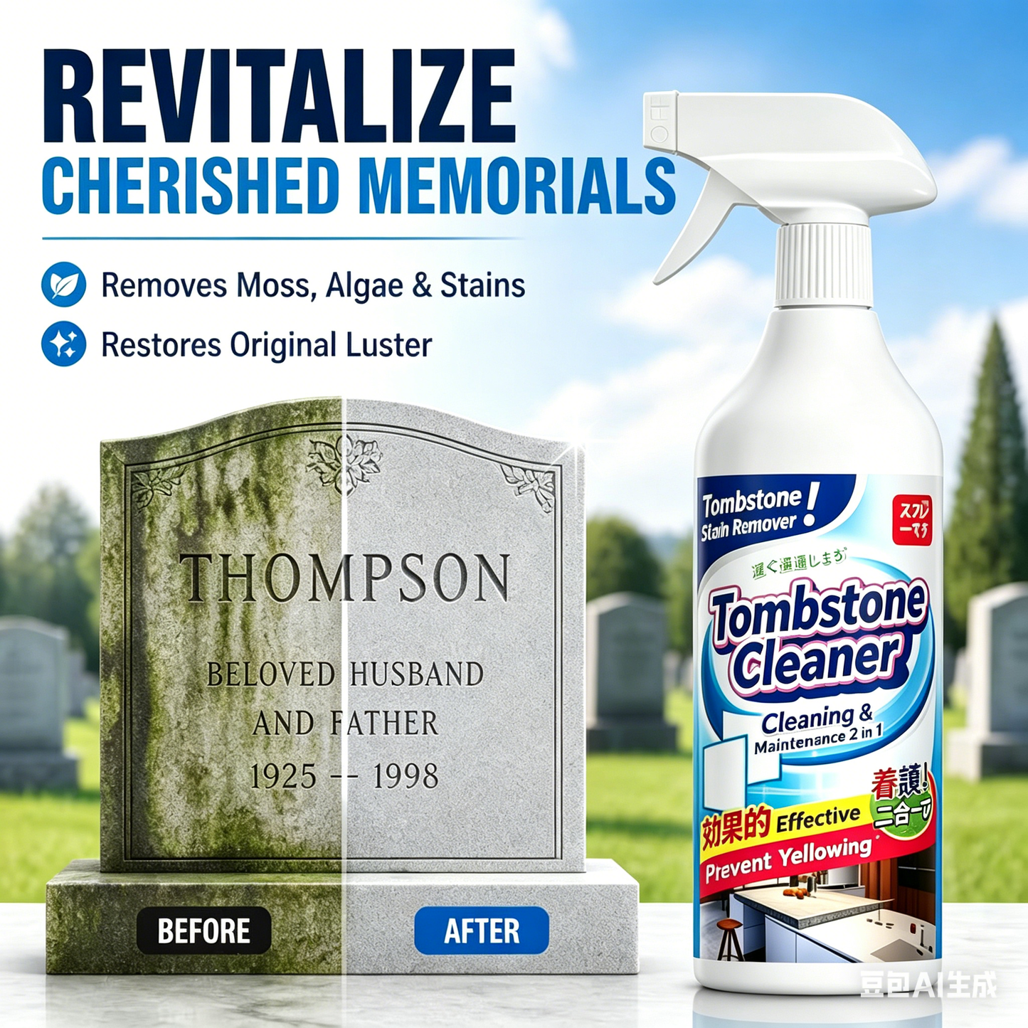Gluschwein - 🔥Graveyard Moss Cleaner – Multifunktionales Fleckenentfernungsspray – entfernt professionell Moos und Schmutz von Grabsteinen, Steinreiniger