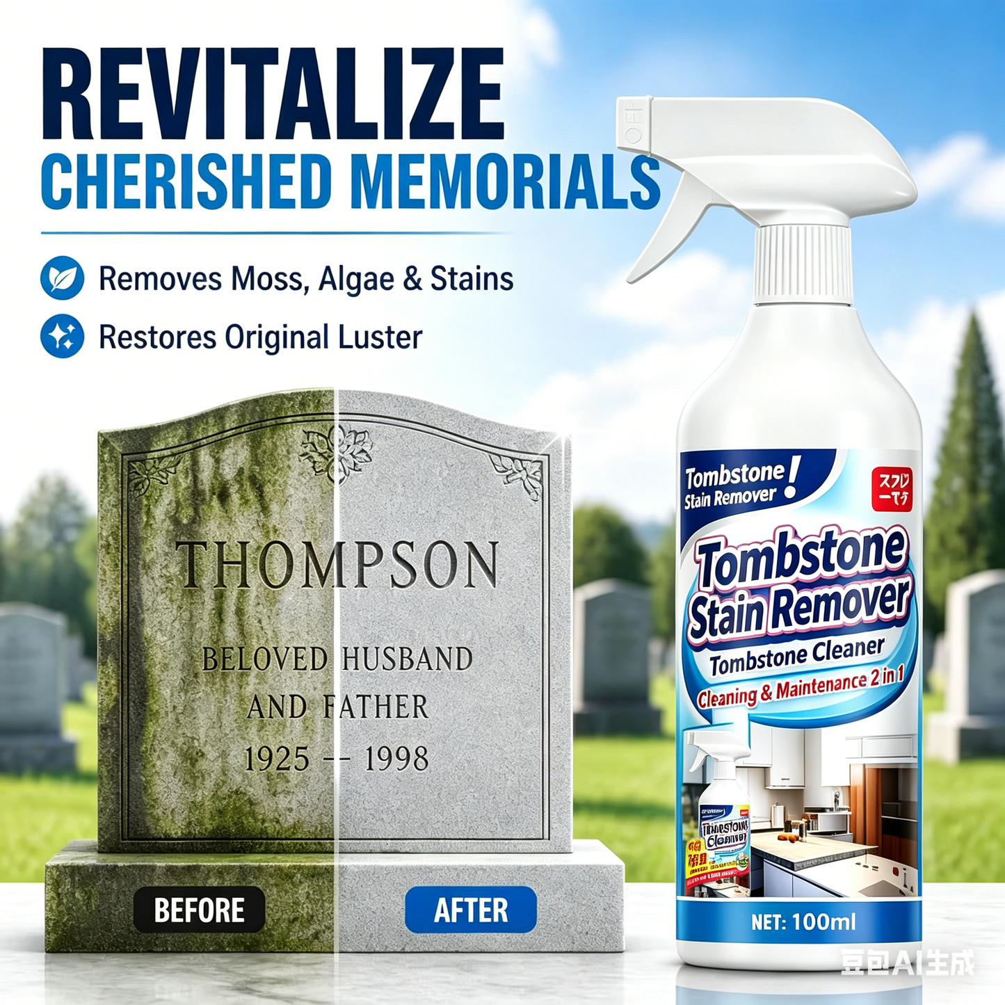 Gluschwein - 🔥Graveyard Moss Cleaner – Multifunktionales Fleckenentfernungsspray – entfernt professionell Moos und Schmutz von Grabsteinen, Steinreiniger