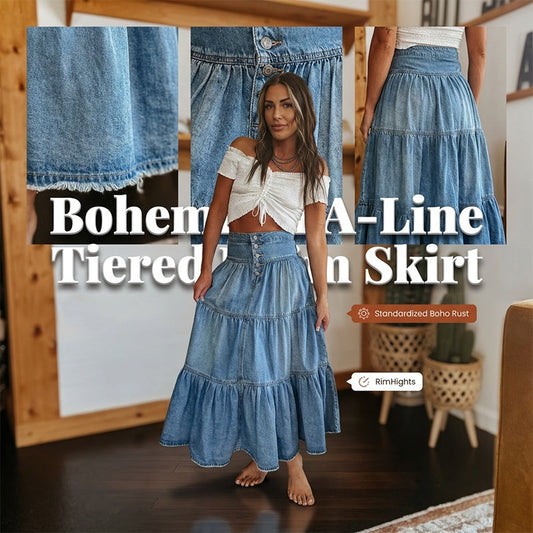 Gluschwein - 💙 50% RABATT+Versandkostenfrei! 👗 Damen Hochbund Stufenrock A-Linie Denim Maxirock – Figurumschmeichelnd, müheloser Chic & perfekt für jeden Tag 🌿