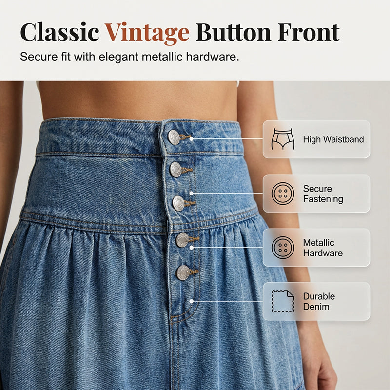 Gluschwein - 💙 50% RABATT+Versandkostenfrei! 👗 Damen Hochbund Stufenrock A-Linie Denim Maxirock – Figurumschmeichelnd, müheloser Chic & perfekt für jeden Tag 🌿