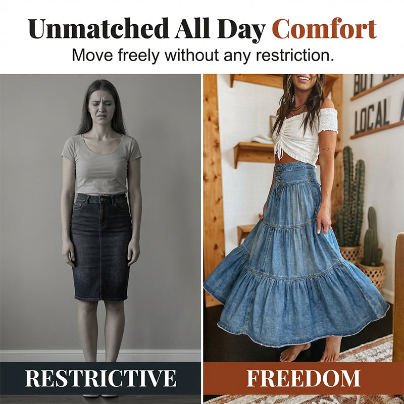Gluschwein - 💙 50% RABATT+Versandkostenfrei! 👗 Damen Hochbund Stufenrock A-Linie Denim Maxirock – Figurumschmeichelnd, müheloser Chic & perfekt für jeden Tag 🌿