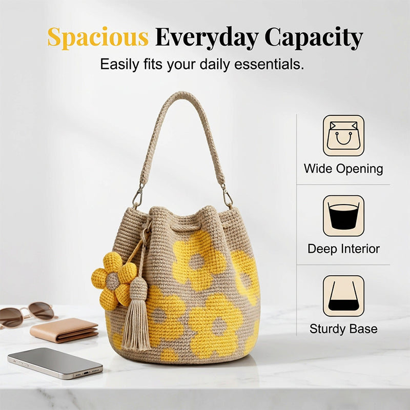 🌻 Handgefertigte Häkeltasche mit Blumenmuster – leichte Baumwollmischung, geräumig & boho – perfekt für Sommer & Strand