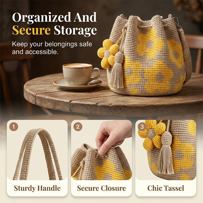 🌻 Handgefertigte Häkeltasche mit Blumenmuster – leichte Baumwollmischung, geräumig & boho – perfekt für Sommer & Strand