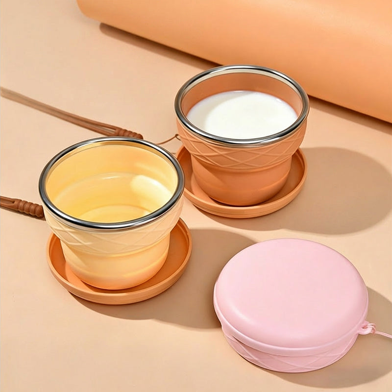 Collapsible Silicone Travel Cup with Lid & Lanyard
