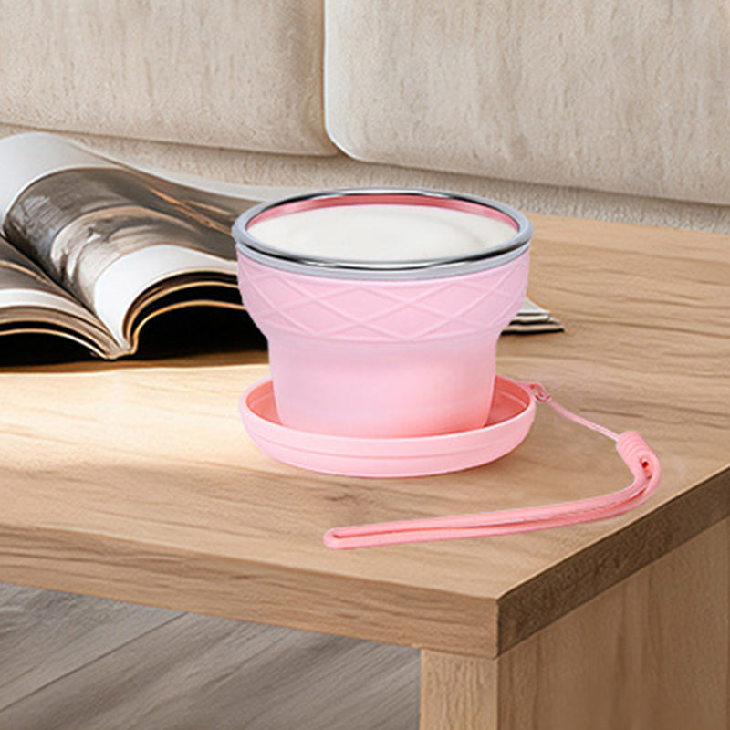 Collapsible Silicone Travel Cup with Lid & Lanyard