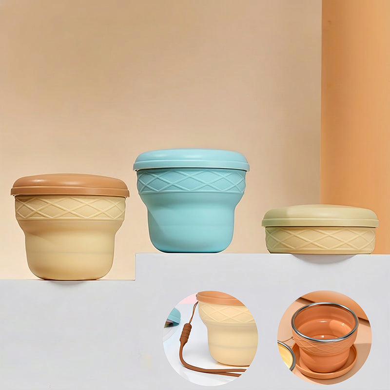Collapsible Silicone Travel Cup with Lid & Lanyard