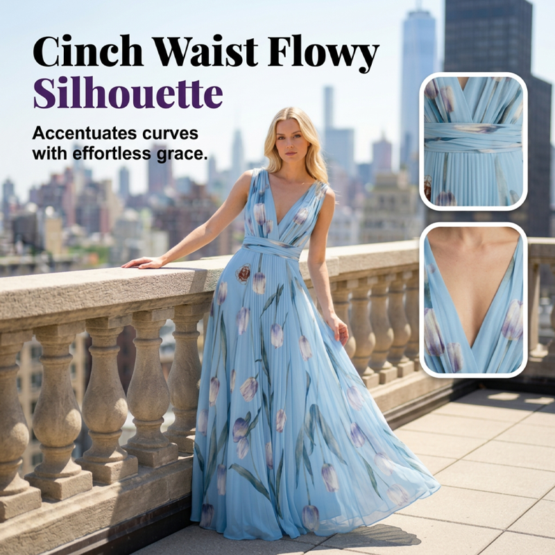 👗 50% RABATT! 🌼 Elegantes V-Ausschnitt Maxikleid mit Tulpenprint – Zeitlos, feminin, leicht & luftig – perfekt für Sommer, Urlaub oder besondere Anlässe ✨