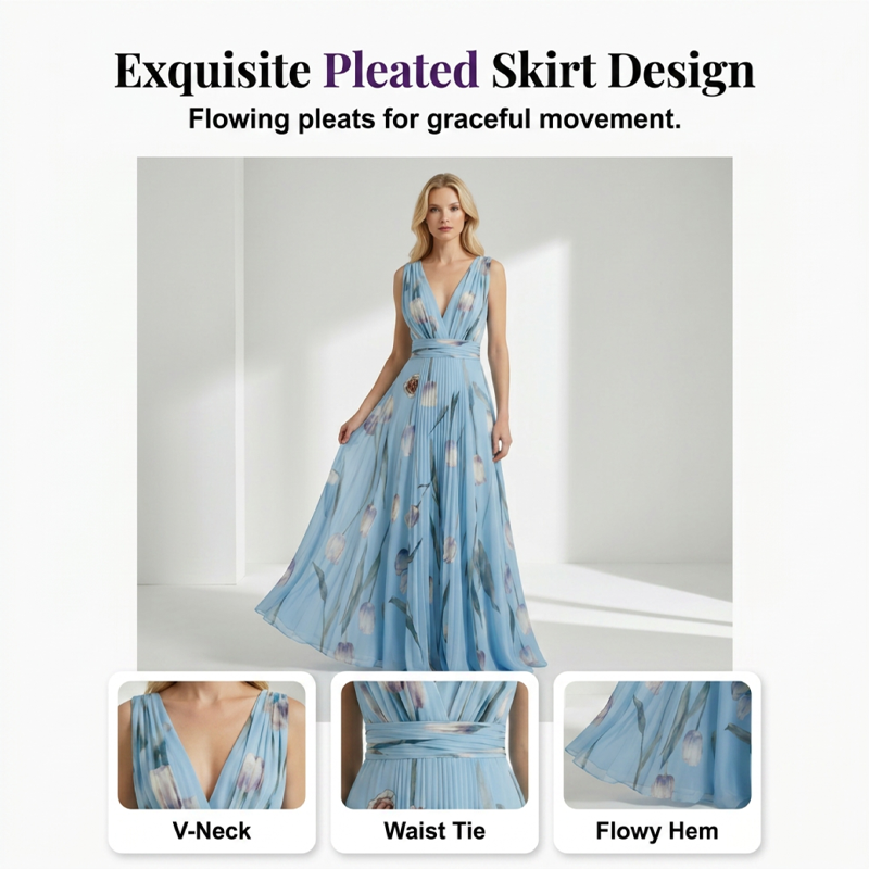 👗 50% RABATT! 🌼 Elegantes V-Ausschnitt Maxikleid mit Tulpenprint – Zeitlos, feminin, leicht & luftig – perfekt für Sommer, Urlaub oder besondere Anlässe ✨
