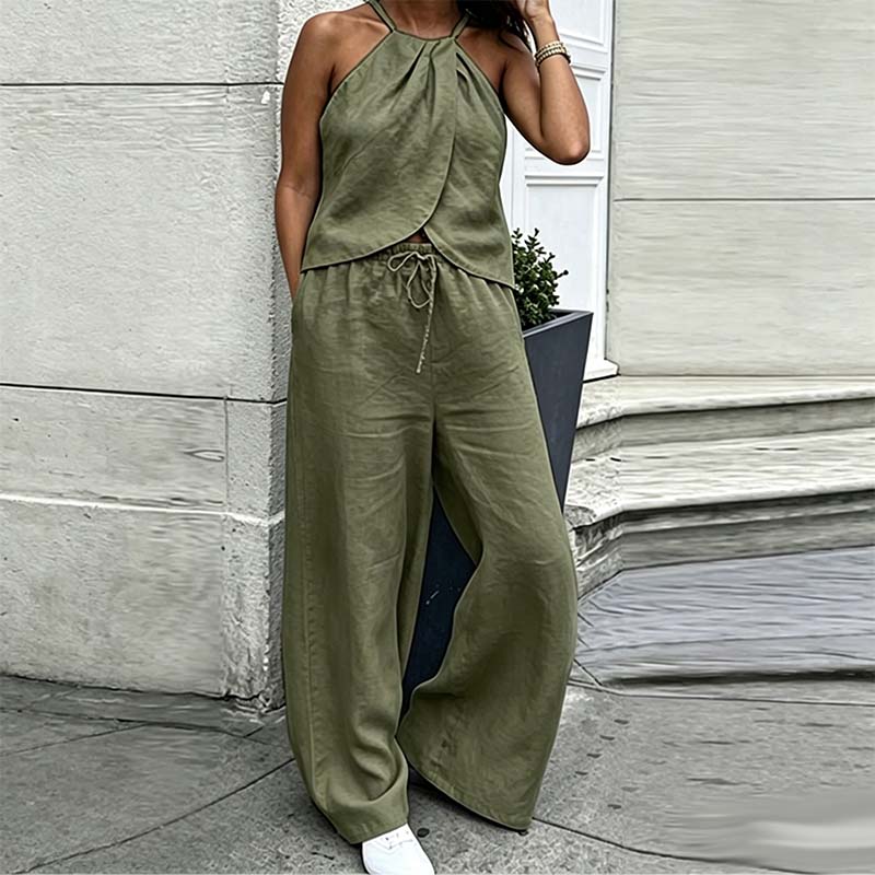 🌞NEU: Sommerkollektion mit bis zu 50% Rabatt💰Elegantes zweiteiliges Set mit Haltertop und weiter Hose – Fließend, vielseitig & perfekt für Hochzeit, Urlaub oder besondere Anlässe 👖