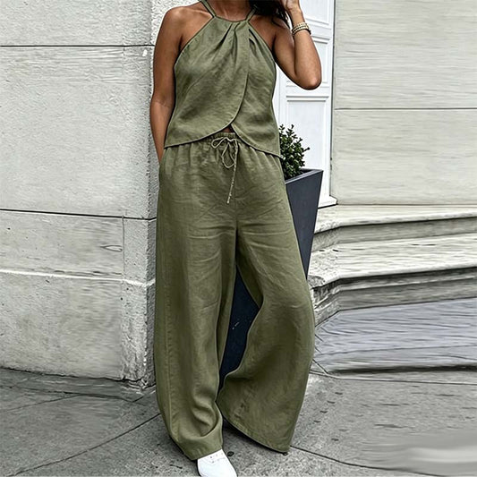 Gluschwein - 🌞NEU: Sommerkollektion mit bis zu 50% Rabatt💰Elegantes zweiteiliges Set mit Haltertop und weiter Hose – Fließend, vielseitig & perfekt für Hochzeit, Urlaub oder besondere Anlässe 👖
