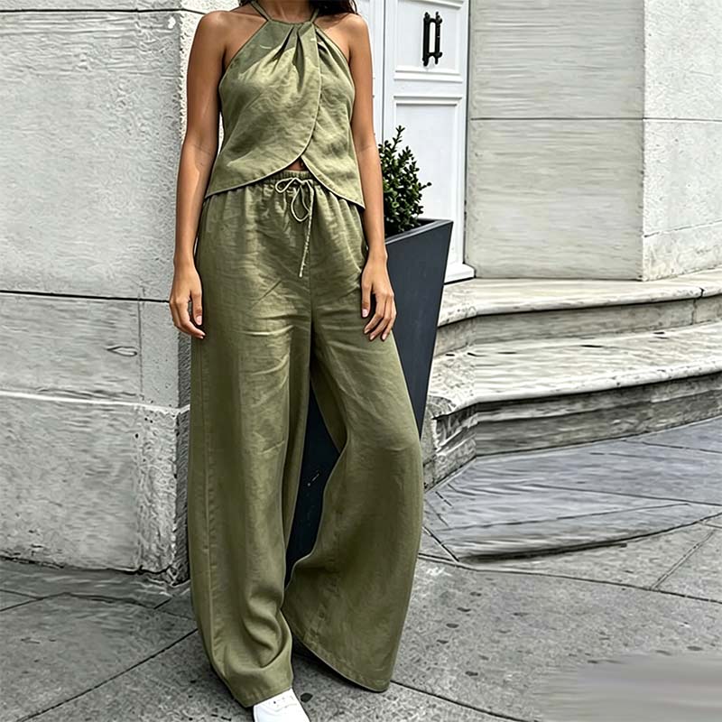 🌞NEU: Sommerkollektion mit bis zu 50% Rabatt💰Elegantes zweiteiliges Set mit Haltertop und weiter Hose – Fließend, vielseitig & perfekt für Hochzeit, Urlaub oder besondere Anlässe 👖