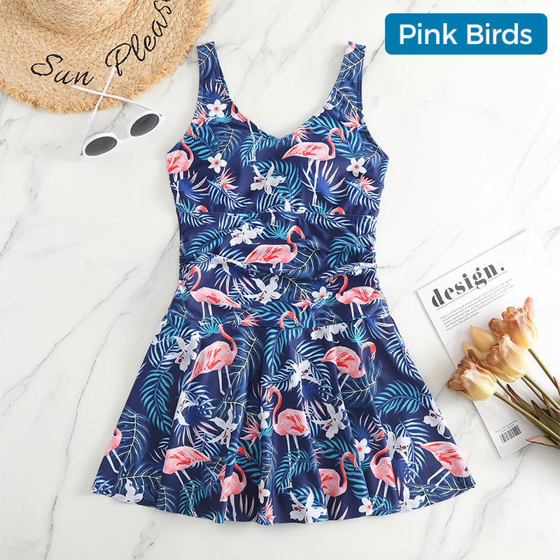 Women's Printed Slim Fit Strap Dress Swimsuit