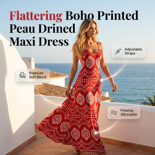 Gluschwein - 👗 50% RABATT! 🌸 Damen Boho Print Maxikleid – Mit verstellbaren Trägern, leicht & fließend – Perfekt für den Urlaub, Strand oder heiße Sommertage ☀️