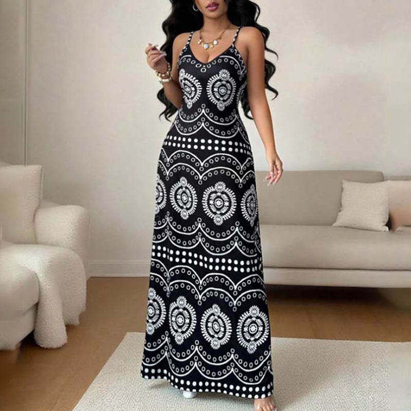 👗 50% RABATT! 🌸 Damen Boho Print Maxikleid – Mit verstellbaren Trägern, leicht & fließend – Perfekt für den Urlaub, Strand oder heiße Sommertage ☀️