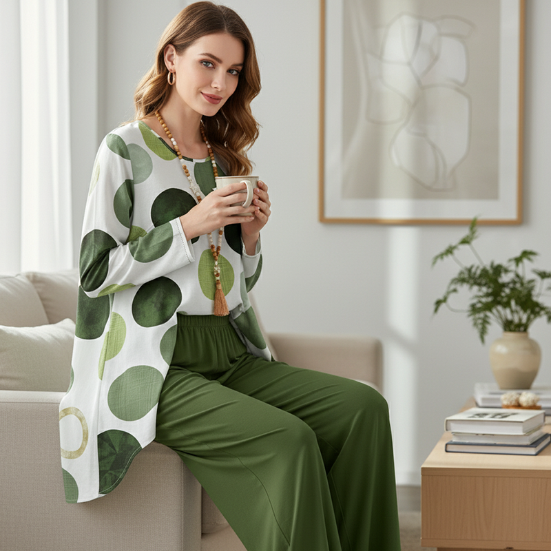 🌟🔥 50% RABATT 💥 Modernes Print-Zweiteiler-Set für Damen – Langarm-Bluse & Hose ✨ mühelos stilvoll & super bequem 💫