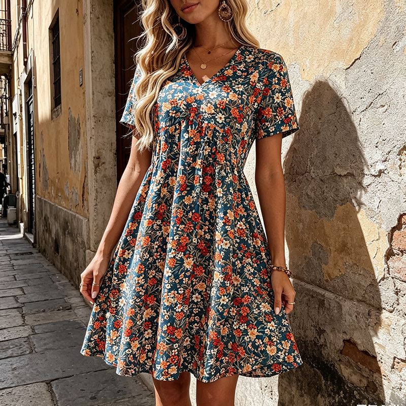 Gluschwein - 🌸 LIMITED-TIME 50% RABATT! ✨ Sommerkleid Damen – Blumenmuster, V-Ausschnitt, Leicht ✨