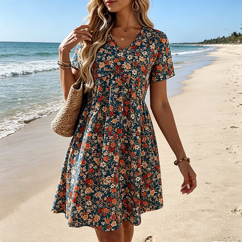 Gluschwein - 🌸 LIMITED-TIME 50% RABATT! ✨ Sommerkleid Damen – Blumenmuster, V-Ausschnitt, Leicht ✨