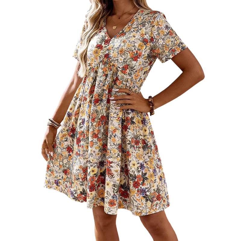 Gluschwein - 🌸 LIMITED-TIME 50% RABATT! ✨ Sommerkleid Damen – Blumenmuster, V-Ausschnitt, Leicht ✨
