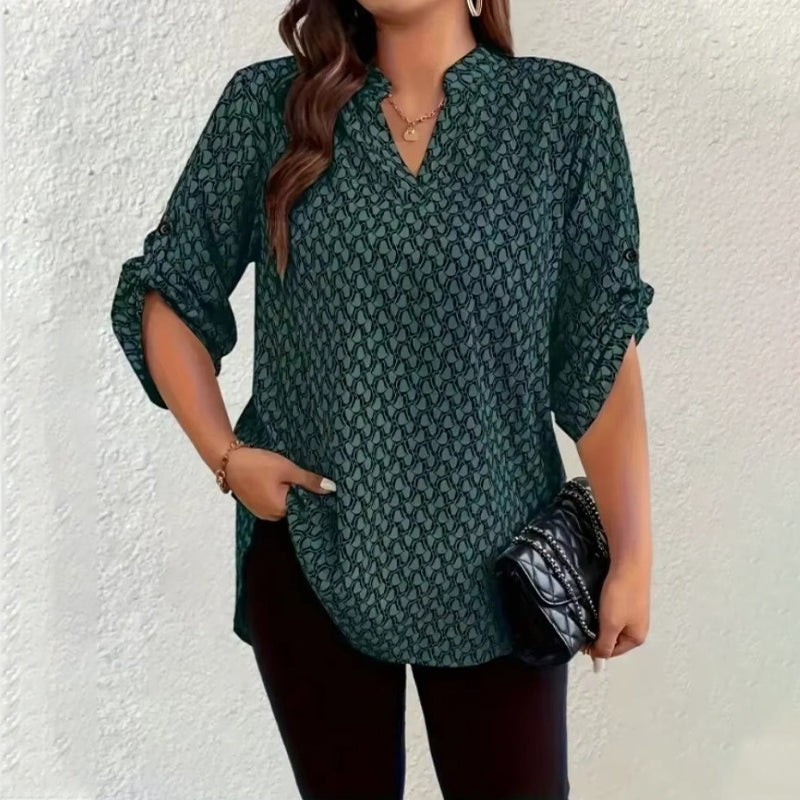 Gluschwein - 👚 50% RABATT! 🌞 NEU: Sommerkollektion – Damen Bluse mit geometrischem Print & V-Ausschnitt – lockere Passform, leicht & vielseitig – perfekt für warme Tage und kreative Looks ✨