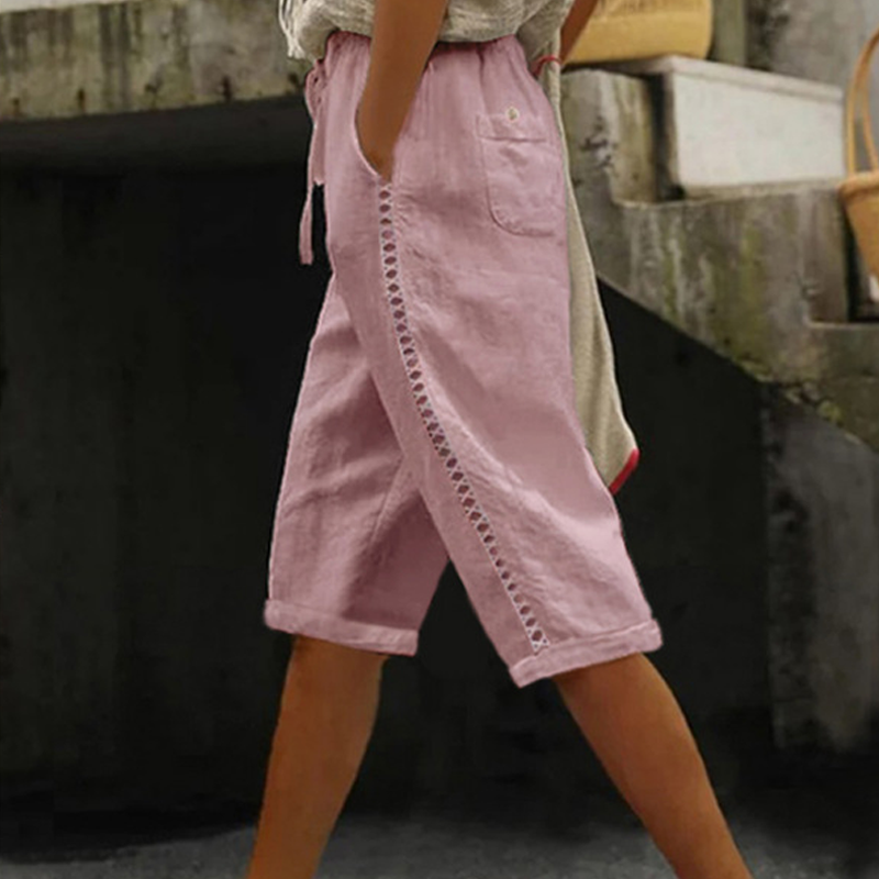 🌿 Damen Capri-Sommerhose mit Spitzendetails – Bequem, luftig & mit elastischem Bund!