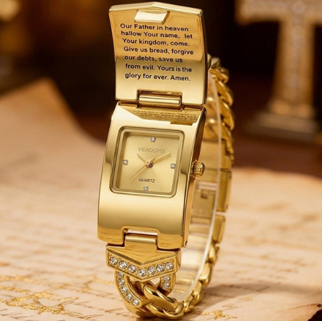 🎁2026 Neuheiten 50 % Rabatt💥Funkelnde Kristall-Kreuz-Uhr – geometrisches rechteckiges Zifferblatt, hochwertiges Metallarmband💎