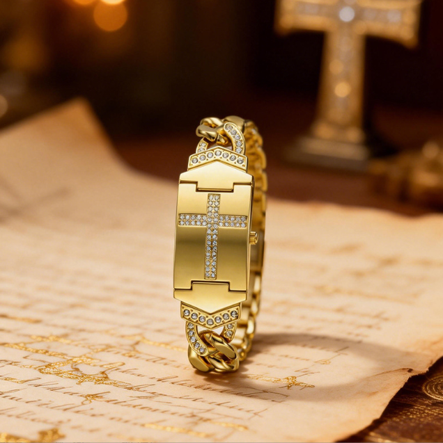 🎁2026 Neuheiten 50 % Rabatt💥Funkelnde Kristall-Kreuz-Uhr – geometrisches rechteckiges Zifferblatt, hochwertiges Metallarmband💎