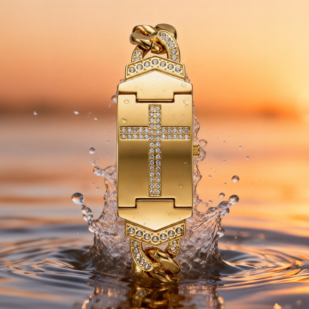 🎁2026 Neuheiten 50 % Rabatt💥Funkelnde Kristall-Kreuz-Uhr – geometrisches rechteckiges Zifferblatt, hochwertiges Metallarmband💎