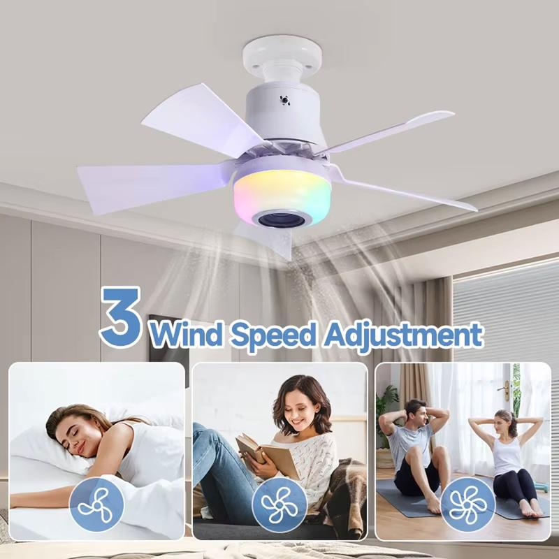 Gluschwein - 🍃Intelligenter Deckenventilator mit RGB-Beleuchtung & Bluetooth-Lautsprecher - 3 Stufen, Fernbedienung & E27-Sockel