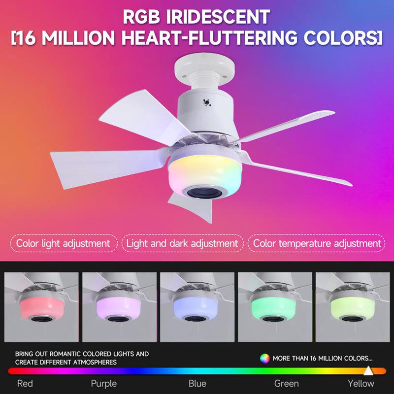 Gluschwein - 🍃Intelligenter Deckenventilator mit RGB-Beleuchtung & Bluetooth-Lautsprecher - 3 Stufen, Fernbedienung & E27-Sockel