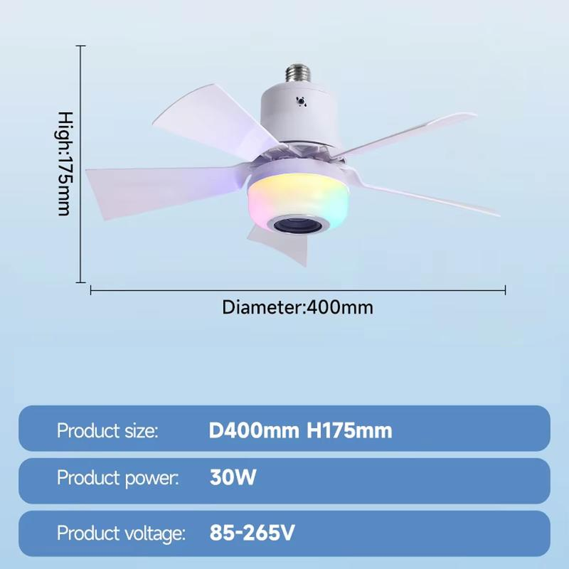 Gluschwein - 🍃Intelligenter Deckenventilator mit RGB-Beleuchtung & Bluetooth-Lautsprecher - 3 Stufen, Fernbedienung & E27-Sockel