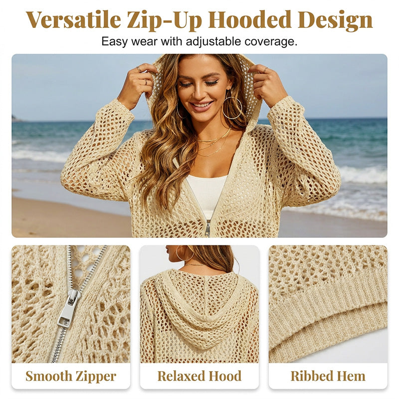 Strandkleid mit Kapuze für Damen, gehäkelt