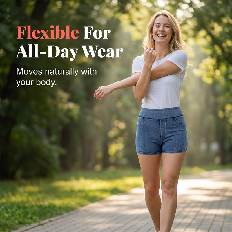 High-Waist Stretch Denim Shorts