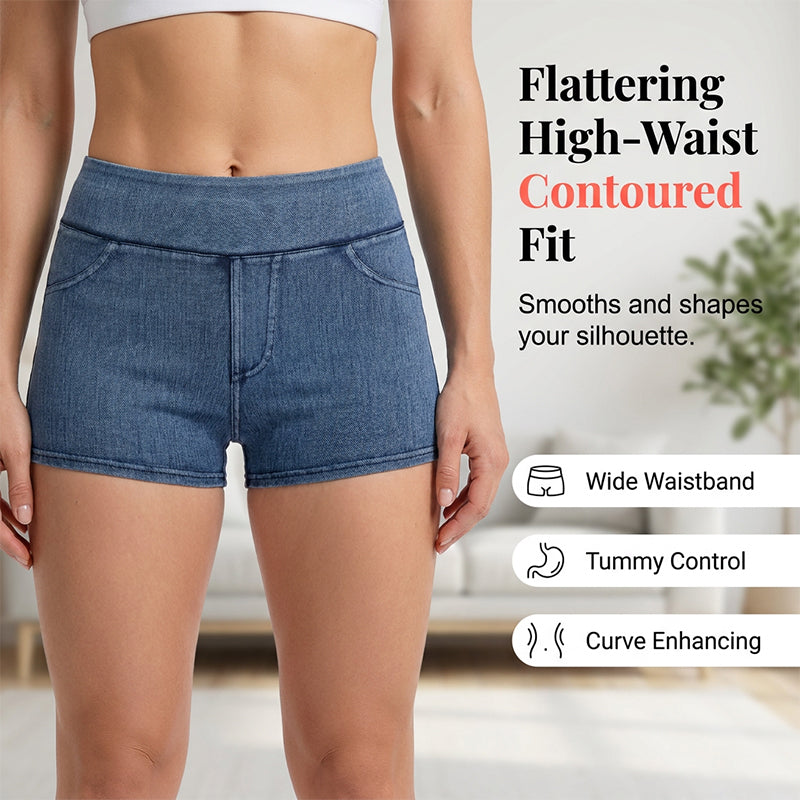 High-Waist Stretch Denim Shorts