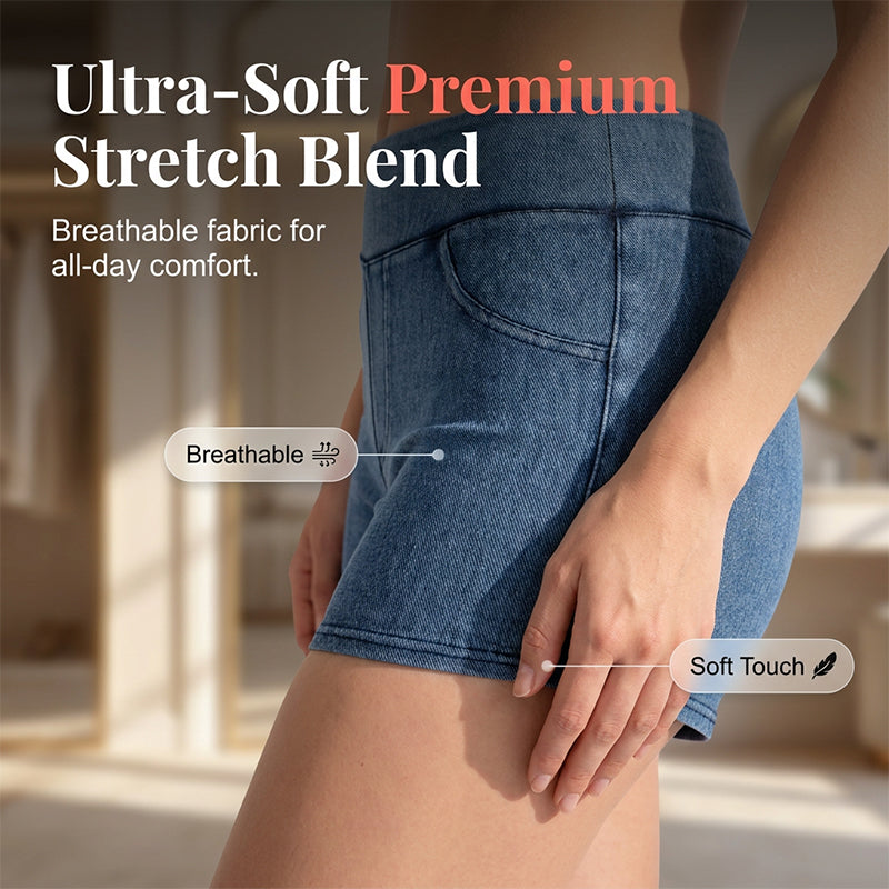 High-Waist Stretch Denim Shorts