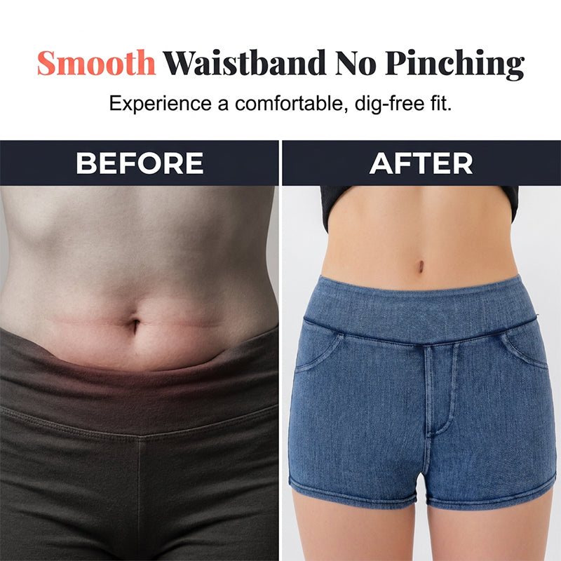 High-Waist Stretch Denim Shorts
