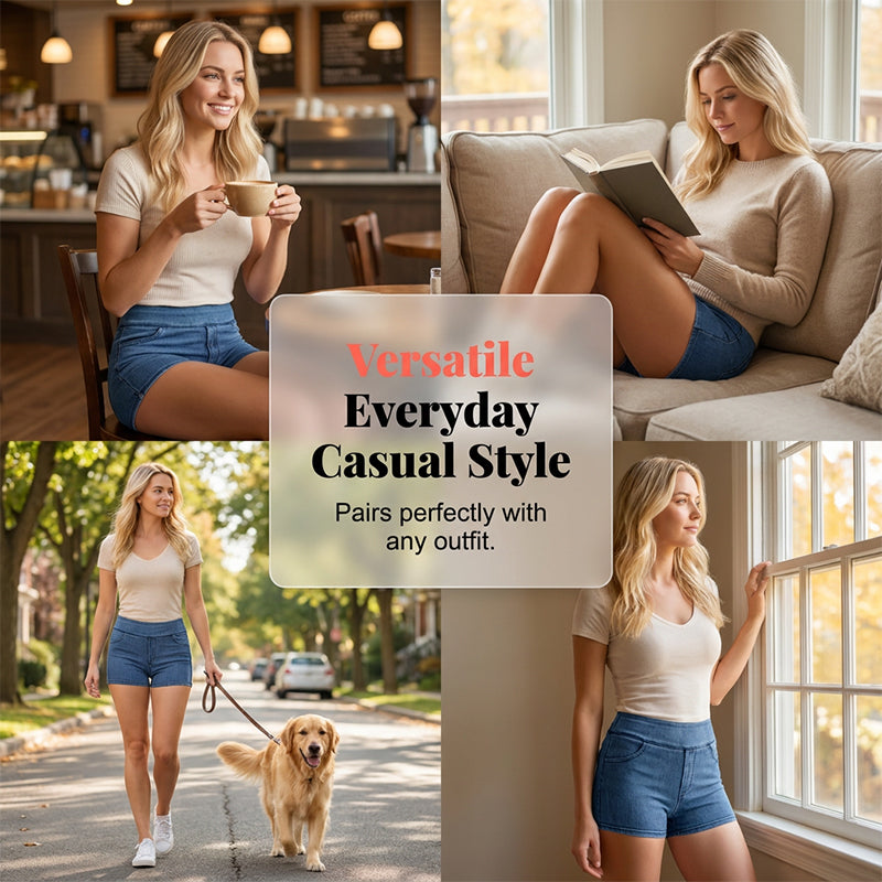 High-Waist Stretch Denim Shorts