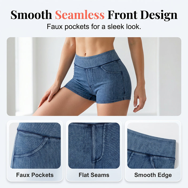 High-Waist Stretch Denim Shorts