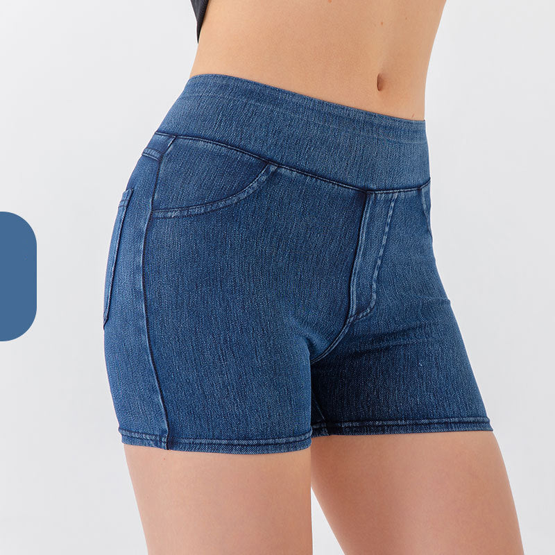 High-Waist Stretch Denim Shorts