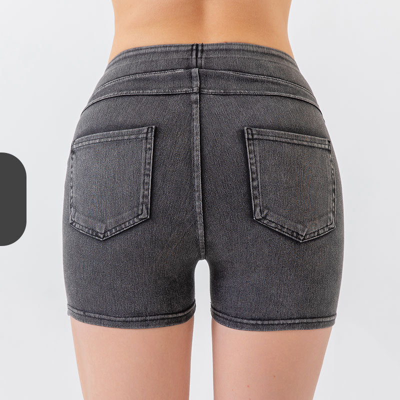 High-Waist Stretch Denim Shorts