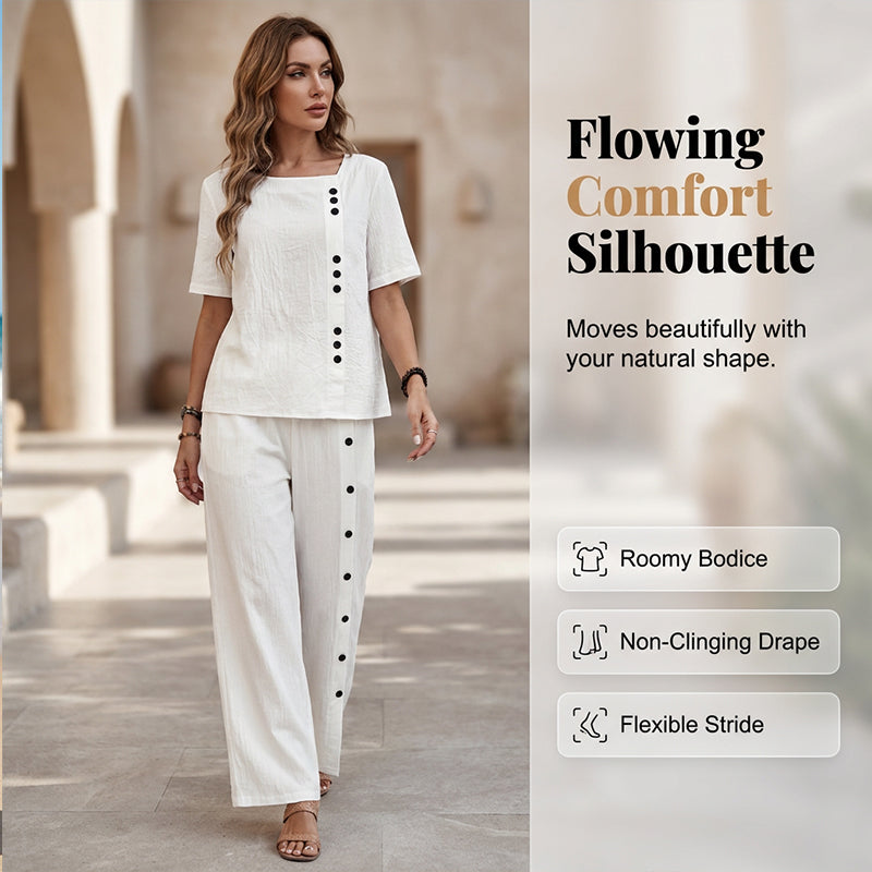 🔥🔥50% Rabatt auf Neuheiten – Zweiteiliges Set: Lässiges Damen-Top & weite Hose