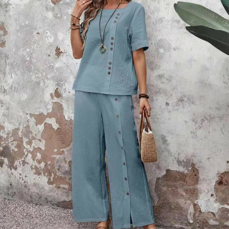 🔥🔥50% Rabatt auf Neuheiten – Zweiteiliges Set: Lässiges Damen-Top & weite Hose
