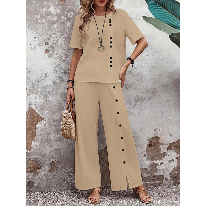 🔥🔥50% Rabatt auf Neuheiten – Zweiteiliges Set: Lässiges Damen-Top & weite Hose