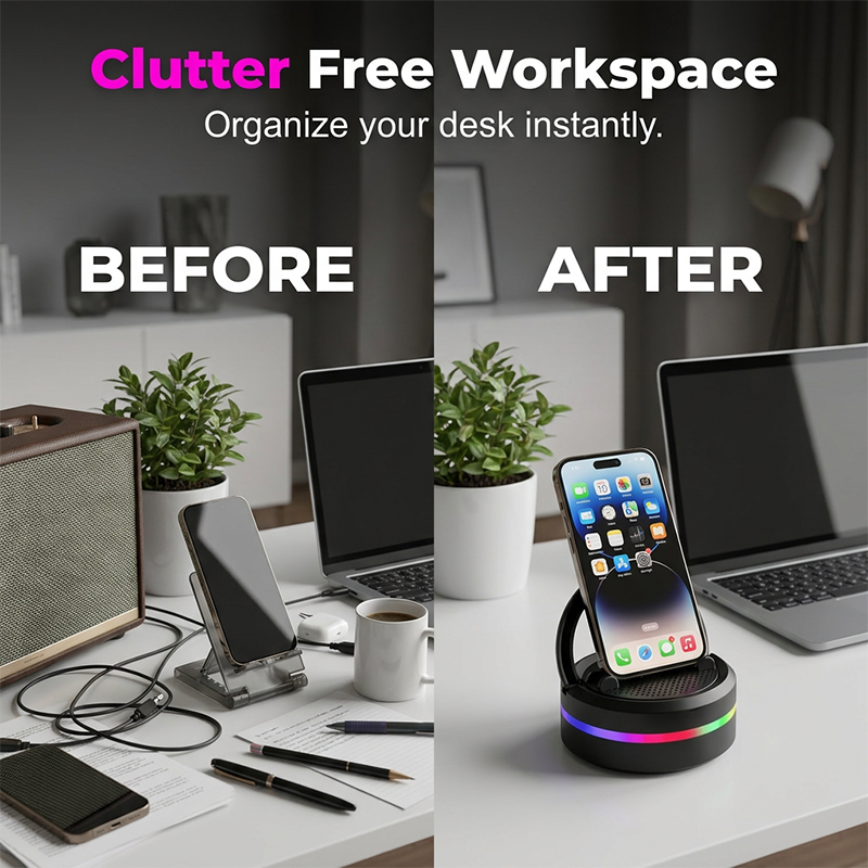 🌞Starte frisch in den Frühling – mit 50 % Rabatt!🎵Tragbarer Bluetooth-Lautsprecher mit Handyhalterung und RGB-Beleuchtung – Musik hören und Filme schauen, ganz ohne die Hände zu benutzen